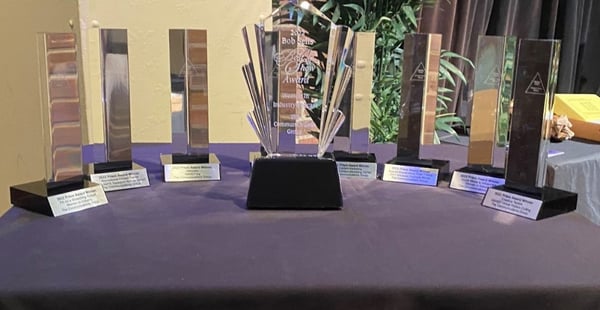 awards displayed on table
